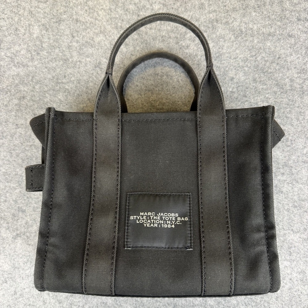Marc Jacobs The Small Tote Bag Canvas Black Crossbody Travel Shoulder Handbag - Picture 2 of 6